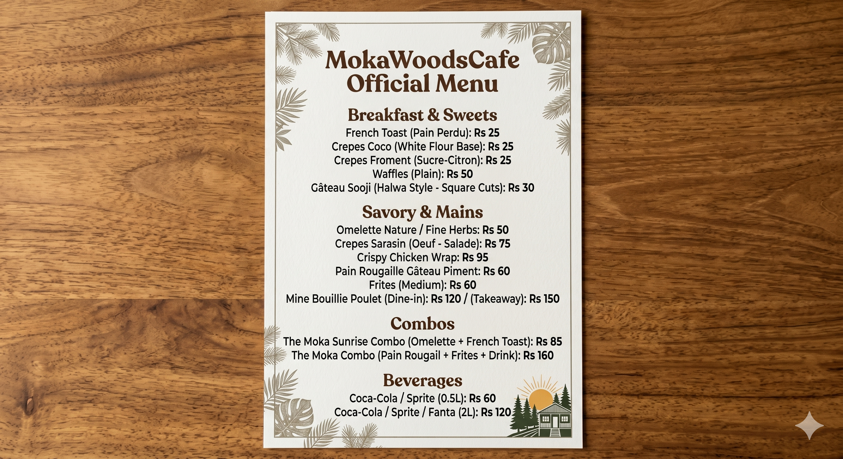 Menu Moka Woods Cafe